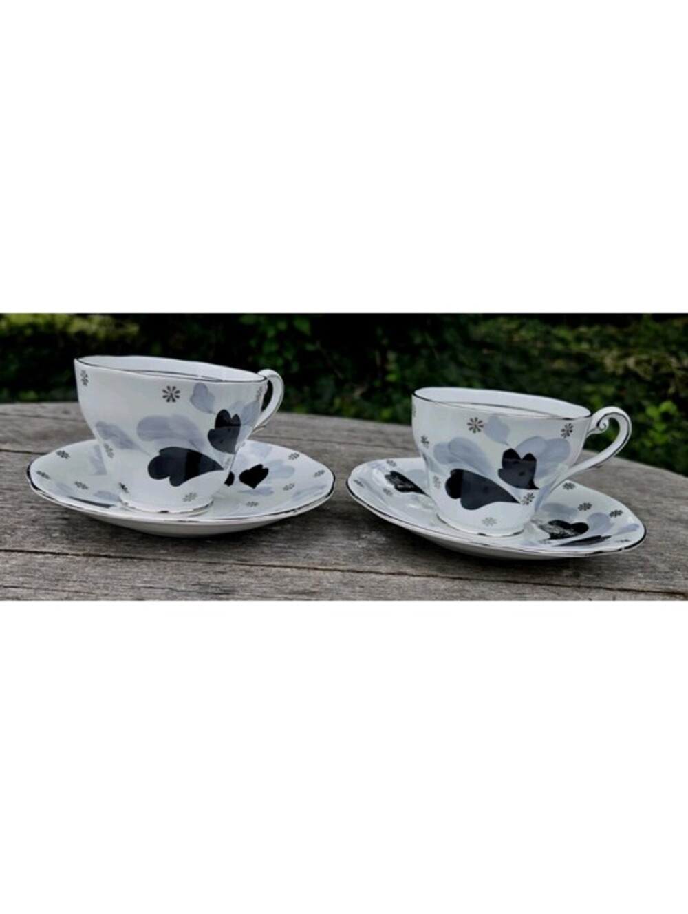 2 England "Royal Standard" Bone China "Black Magic"  Demitasse Cups & Saucers